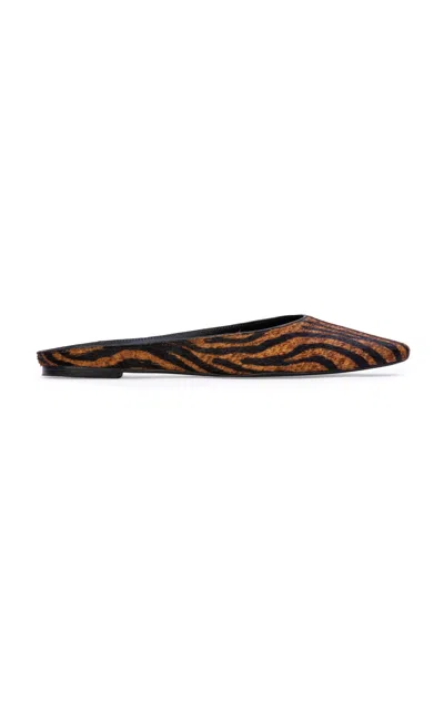 Black Suede Studio Lucia Zebra Ponyhair Flats In Brown