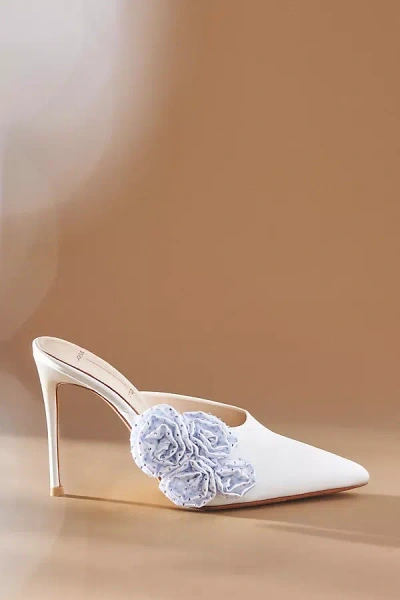 Black Suede Studio Luv Em Rosette Mule Heels In White