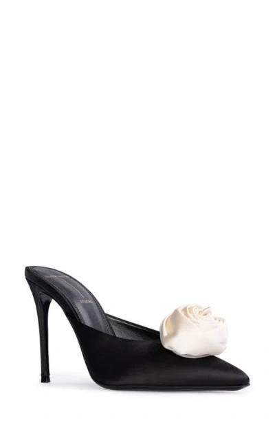 Black Suede Studio Luv Pointed Toe Mule In Black Satin Coconut