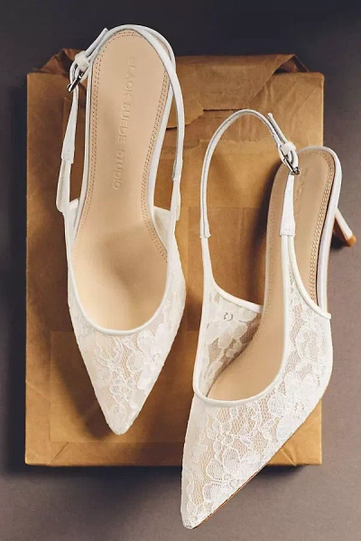 Black Suede Studio Maise Lace Pointed-toe Slingback Heels In White