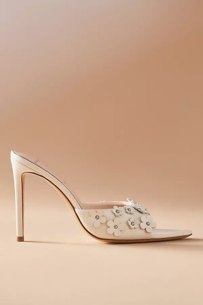 Black Suede Studio Margot Flower Mule Heels In White
