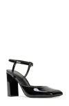 Black Suede Studio Meadow 90 Ankle Strap Pump In Black Patent