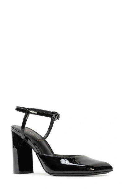 Black Suede Studio Meadow 90 Ankle Strap Pump In Black Patent
