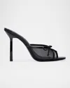 Black Suede Studio Mesh Bow Stiletto Mule Sandals In Black Mesh