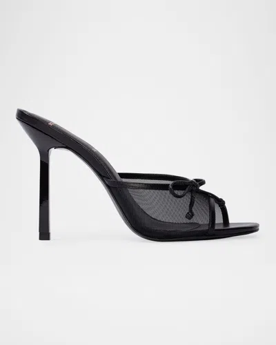 Black Suede Studio Mesh Bow Stiletto Mule Sandals In Black