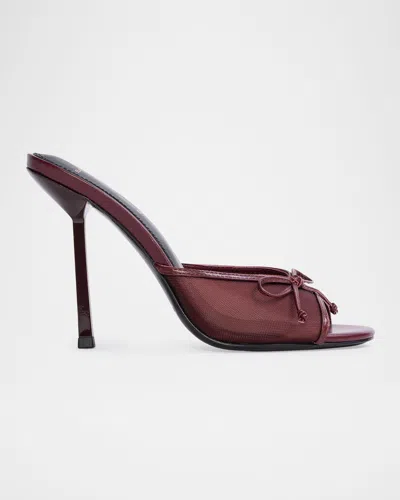 Black Suede Studio Mesh Bow Stiletto Mule Sandals In Red