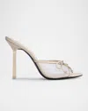 Black Suede Studio Mesh Bow Stiletto Mule Sandals In White
