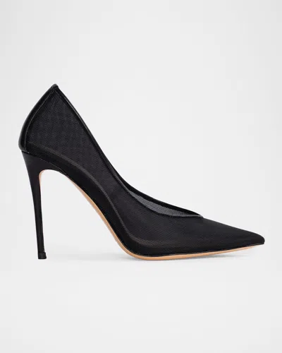 Black Suede Studio Mesh Leather Stiletto Pumps In Black Mesh