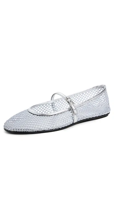 Black Suede Studio Mika Flats Silver Mesh