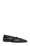 Black Suede Studio Mika Mary Jane Flat In Black Laser Cut