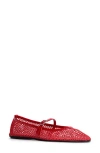 Black Suede Studio Mika Net Mary Jane Ballerina Flats In Cherry Mesh