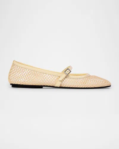 Black Suede Studio Mika Net Mary Jane Ballerina Flats In Butter Mesh