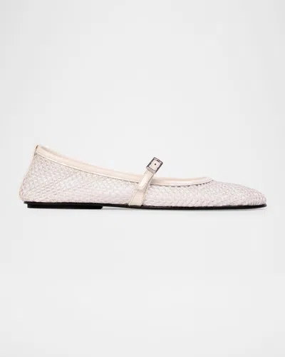 Black Suede Studio Mika Net Mary Jane Ballerina Flats In Coconut Mesh