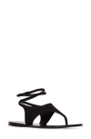 Black Suede Studio Suede Thong Flat Ankle-strap Sandals In Black Suede
