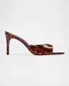 Black Suede Studio Mirror Leather Stiletto Slide Sandals In Tortoise Patent Leather