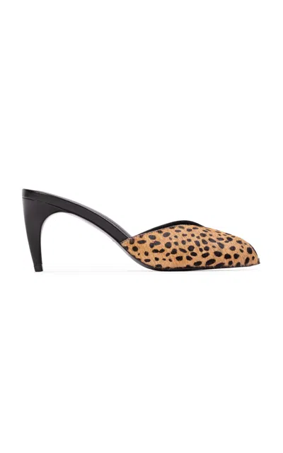Black Suede Studio Noa Cheetah Pony Hair Mules In Brown