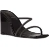 Black Suede Studio Olivia Crystal Wedge Slide Sandals In Black Patent