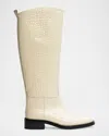 Black Suede Studio Pace Tall Boot In Coconut Croco Leather