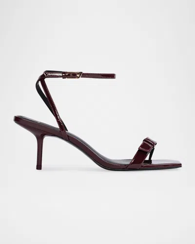 Black Suede Studio Patent Buckle Kitten Ankle-strap Sandals In Raisin Patent