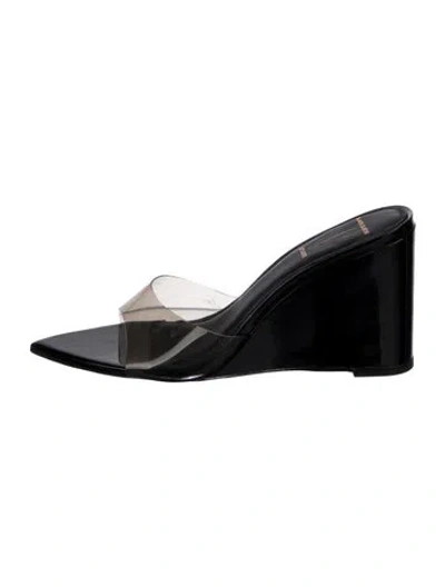 Pre-owned Black Suede Studio Patent Leather Slides In Black