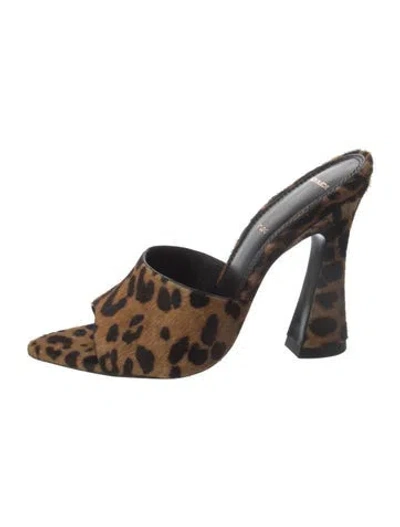 Pre-owned Black Suede Studio Ponyhair Animal Print Slides In Brown