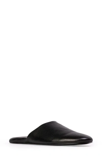 Black Suede Studio Puffy Knot Slide Sandal In Black Leather