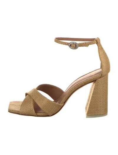 Pre-owned Black Suede Studio Raffia Sandals In Gold