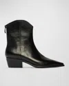 Black Suede Studio Reed Pointed Toe Western Boot In Black Nappa Buffed Leather