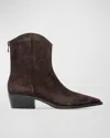 Black Suede Studio Reed Pointed Toe Western Boot In Hot Fudge Kid Suede