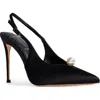 Black Suede Studio Reina Slingback Pointed Toe Pump In Black Satin