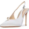 Black Suede Studio Reina Slingback Pointed Toe Pump In White Embellished