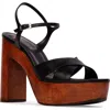 Black Suede Studio Rhae Leather Crisscross Platform Sandals In Black Leather