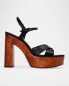 Black Suede Studio Rhae Leather Crisscross Platform Sandals In Black Leather
