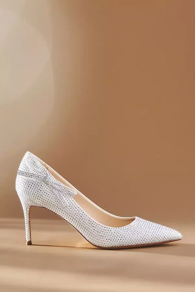 Black Suede Studio Ribbon Rhinestone Heels In White