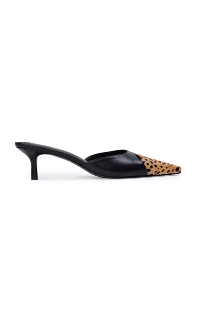Black Suede Studio Rue Cheetah Pony Hair Mules In Animal Print