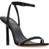 Black Suede Studio Rumi 100 Ankle Strap Sandal In Black Satin/crystal Embellished