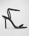 Black Suede Studio Rumi 100 Ankle Strap Sandal In Black Satin, Crystal Embellished