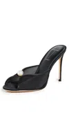 Black Suede Studio Sadie Peep Toe Slide Sandal In Black Mesh/pearl Ornament