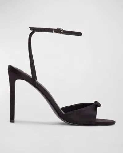 Black Suede Studio Satin Bow Ankle-strap Sandals In Black
