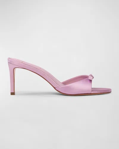 Black Suede Studio Satin Bow Stiletto Mule Sandals In Pink