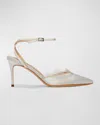 Black Suede Studio Satin Lace Ankle-strap Pumps In White