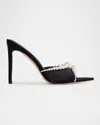 Black Suede Studio Gigi Pointed Toe Slide Sandal In Black Satin, Pearl Ornament