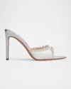 Black Suede Studio Satin Pearly Stud Mule Sandals In White Satin/pearl Ornament