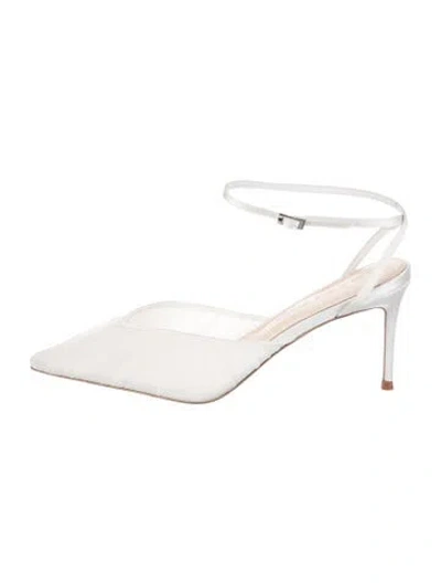 Pre-owned Black Suede Studio Satin Slingback Pumps In White