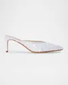 Black Suede Studio Sequin Kitten Mule Pumps In White Sequins