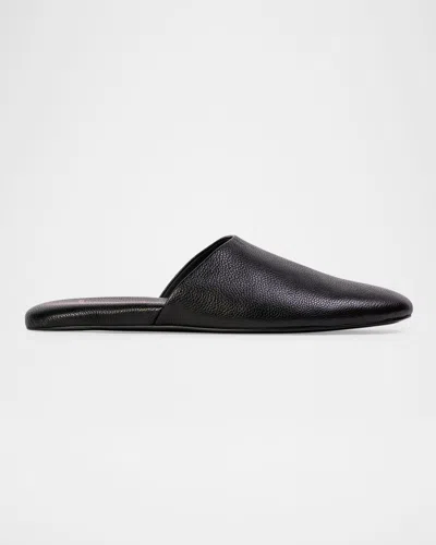 Black Suede Studio Shiloh Crystal Leather Slipper Mules In Black Leather