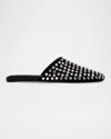 Black Suede Studio Shiloh Crystal Leather Slipper Mules In Black Leather, Embellished