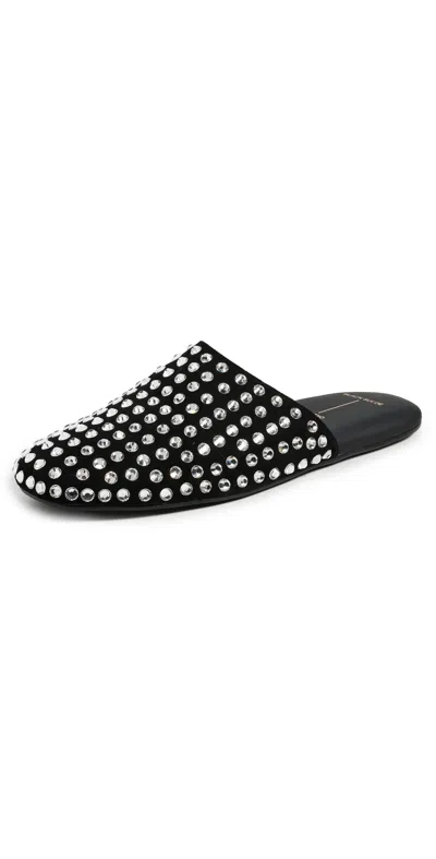 Black Suede Studio Shiloh Slide Mules Black Embellished