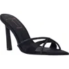 Black Suede Studio Olivia Crystal Wedge Slide Sandals In Black Satin