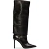 Black Suede Studio Simone Leather Knee Boots In Black
